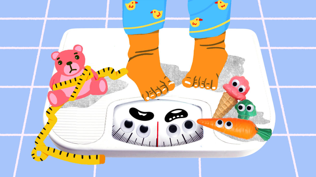 Talking to kids about weight can be dangerous, experts say — but there are appropriate ways to address it if necessary. (Illustrated by Liliana Penagos)