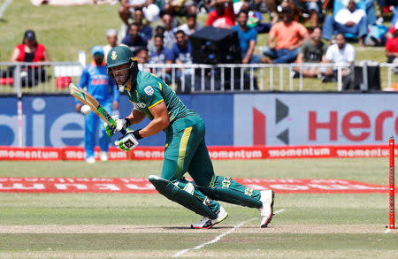 Cricket - South Africa vs India - First One Day International - Kingsmead Stadium, Durban, South Africa - February 1, 2018. South Africa's Faf du Plessis plays a shot. REUTERS/Rogan Ward