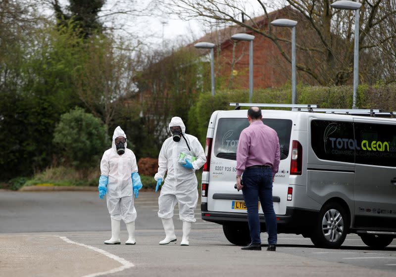 Staff from a cleaning company arrive at Parkside Community Primary School in Boreham Wood as the spread of the coronavirus disease (COVID-19) continues