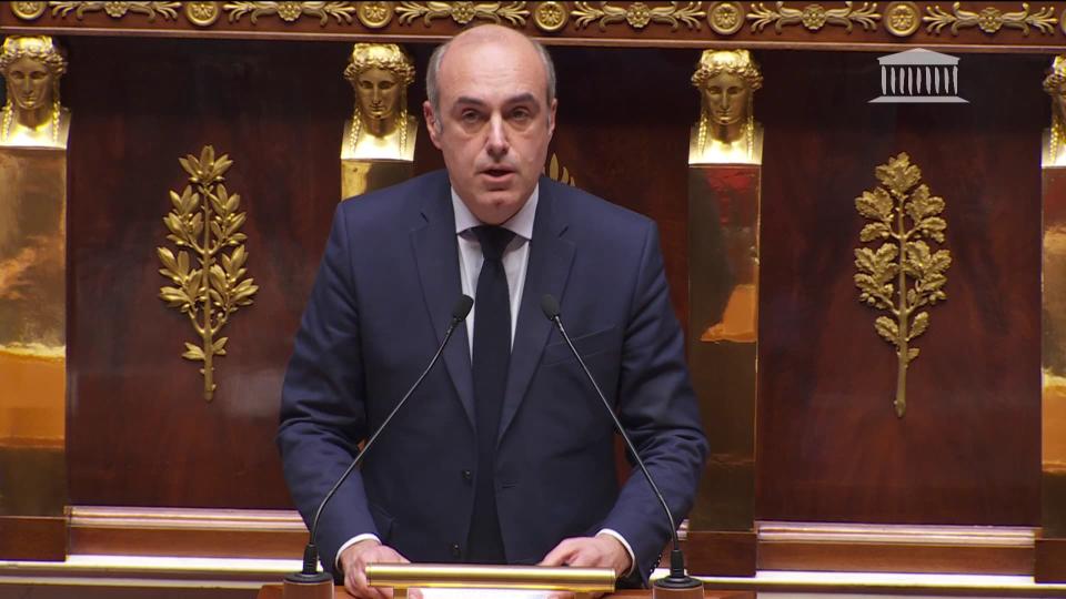 Le président du groupe Les Républicains à l'Assemblée nationale, Olivier Marleix, lors de l'examen des motions de censure ce lundi 20 mars 2023 - BFMTV