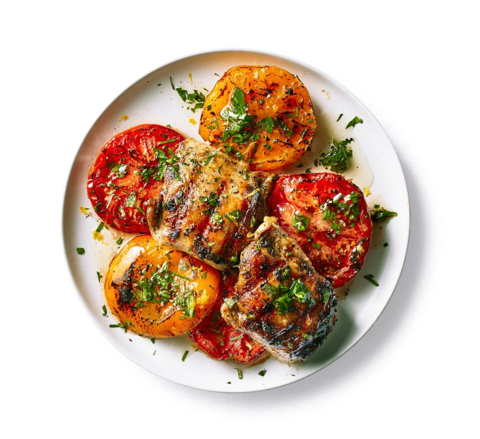 Grilled Chicken with Tomatoes and Herb Oil