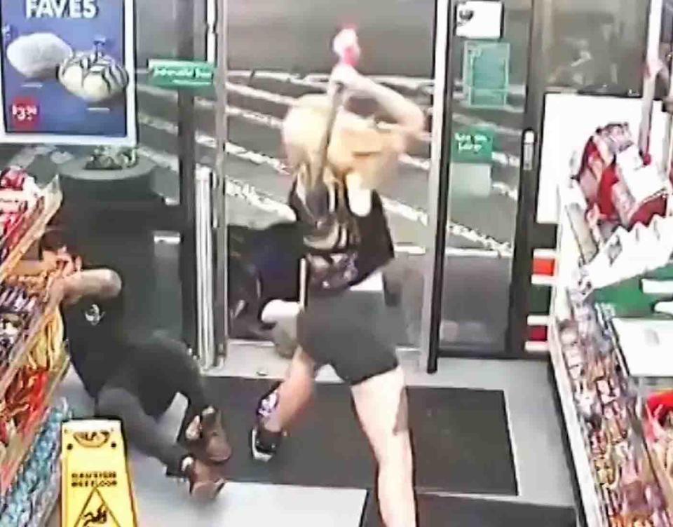 CCTV footage shows Evie Amati using an axe to strike two customers to the ground in a 7-Eleven convenience store at Enmore in Sydney's inner-west. Source: AAP / NSW District Court