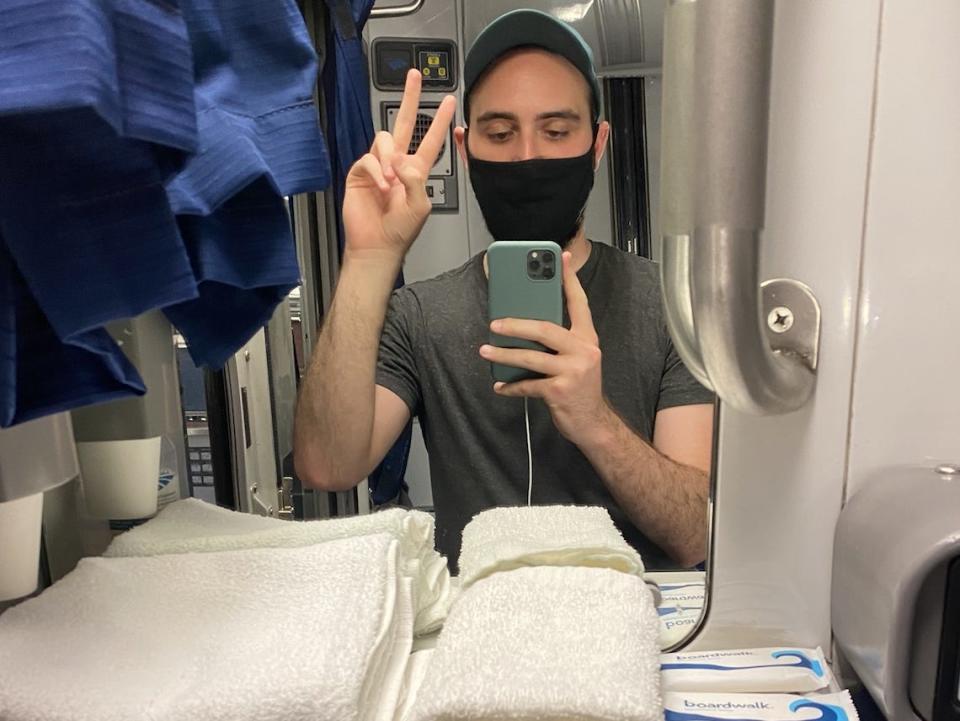 mirror selfie aboard amtrak train