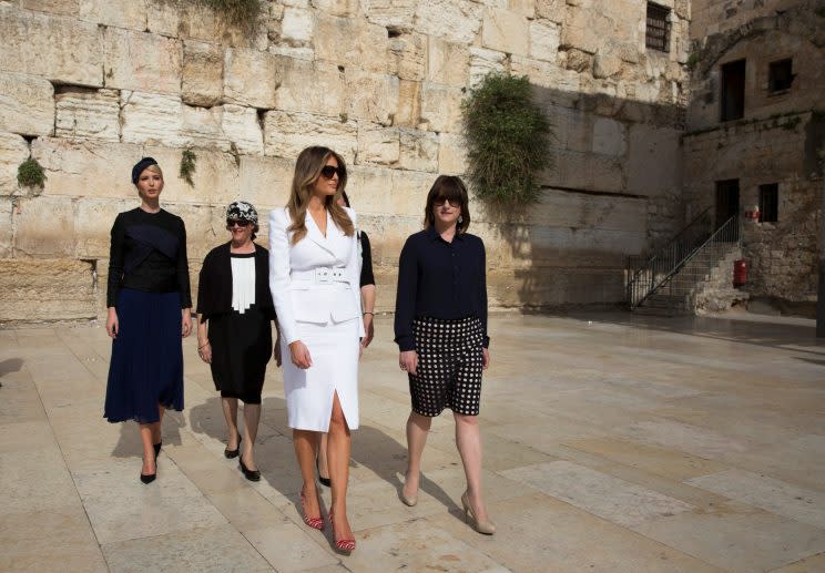 First Lady Melania Trump and Ivanka Trump leave the Western Wall, Judaism's holiest prayer site, in Jerusalem's Old City May 22, 2017. (Photo: Reuters/Heidi Levine/Pool)