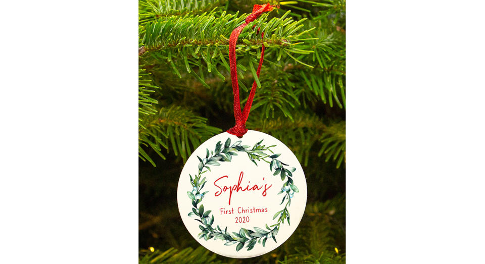 Personalised Baby's First Christmas Wreath Decoration. (Joules)