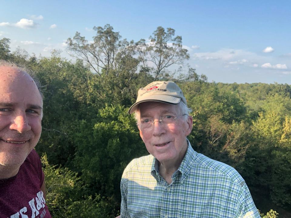 Steve Taylor with his father on a site recce.