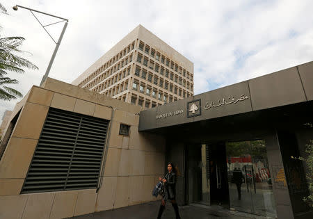 A woman walks outside Lebanon's Central Bank building in Beirut, Lebanon, January 4, 2017. REUTERS/Jamal Saidi