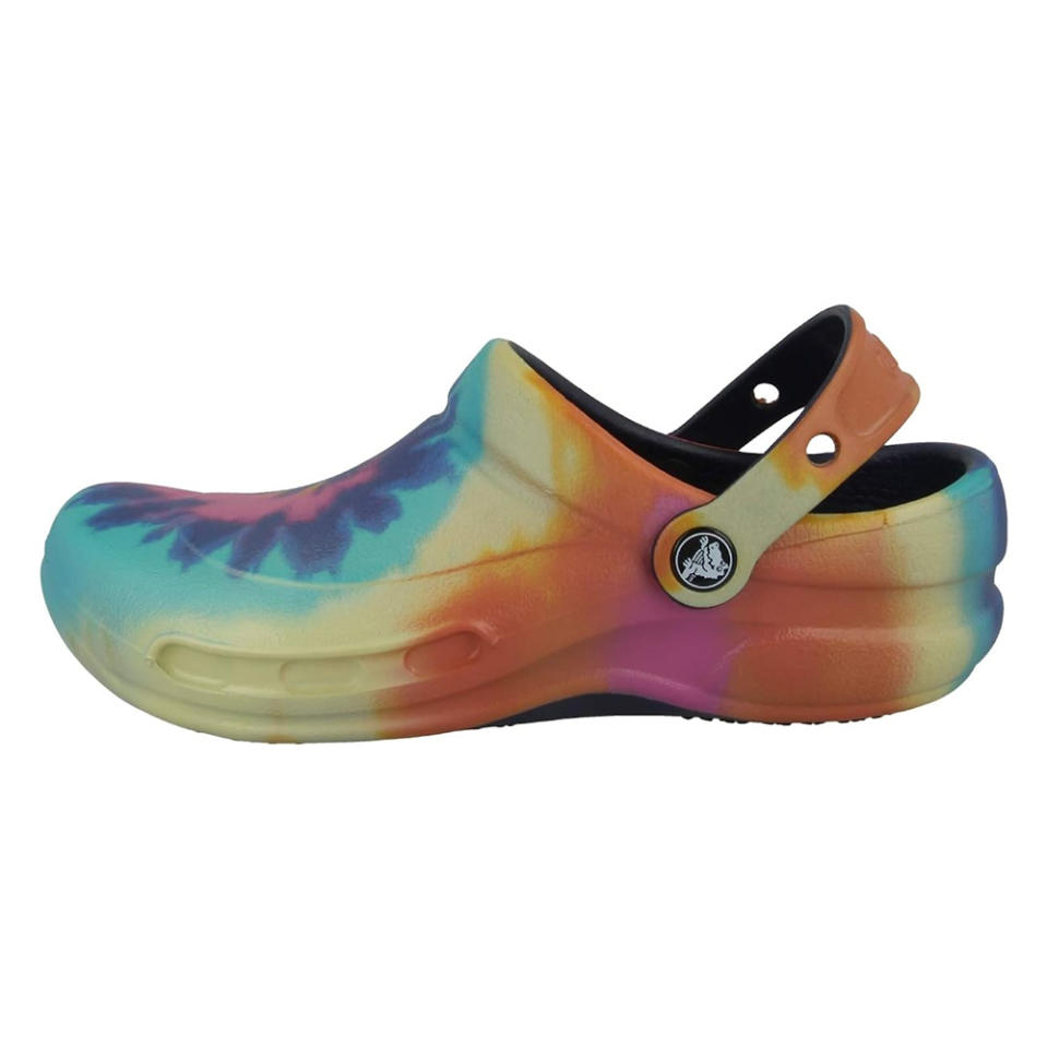 Tie-dye, rainbow crocs, sandals