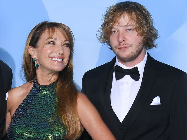 <p>Stephane Cardinale - Corbis/Corbis/Getty</p> Jane Seymour with her son John Keach at the Gala for the Global Ocean hosted by H.S.H. Prince Albert II of Monaco in 2019.