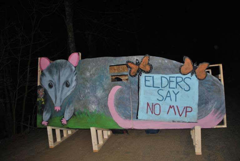 Protestors gather at the construction site at the Mountain Valley Pipeline on April 10. (Photo Courtesy: Appalachians Against Pipelines)