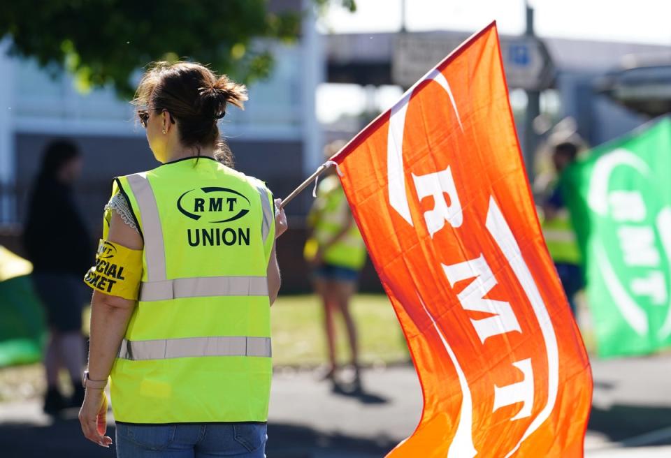 The RMT picket line at Shrub Hill train station in Worcestershire (David Davies/PA) (PA Wire)