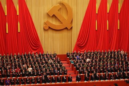 Chinese President Xi Jinping and other high ranking officials arrive for the opening session of the 19th National Congress of the Communist Party of China at the Great Hall of the People in Beijing, China October 18, 2017. REUTERS/Damir Sagolj