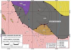 Rock Sample Locations: Aho Zone - Plata Property