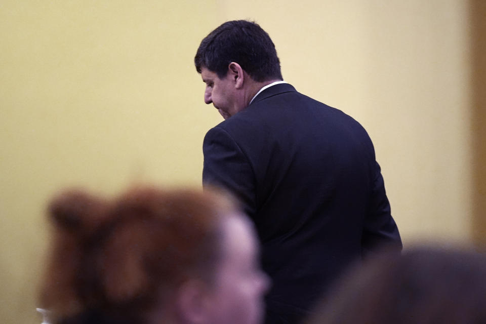 Steven Dettelbach, the Director of the Bureau of Alcohol, Tobacco and Firearms, concludes his remarks with community members that were personally effected by the October 2023 mass shootings in Lewiston, Maine at Central Maine Community College, Thursday, Feb. 22, 2024, in Auburn, Maine. (AP Photo/Charles Krupa)