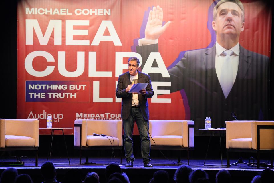 Michael Cohen speaks during a "Mea Culpa Live with Michael Cohen" event