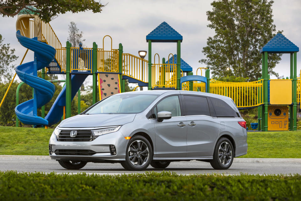 This photo provided by Honda shows the 2022 Honda Odyssey, which has been Edmunds' top-rated minivan since this generation was introduced in 2018. For 2021 it received a mild update. (America Honda Motor Co. via AP)