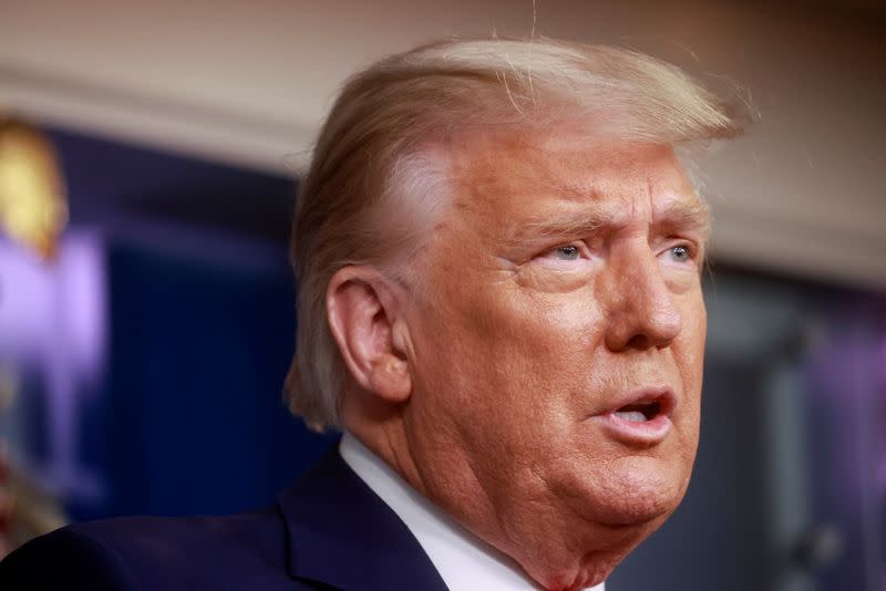 FILE PHOTO: U.S. President Trump speaks to reporters at the White House in Washington