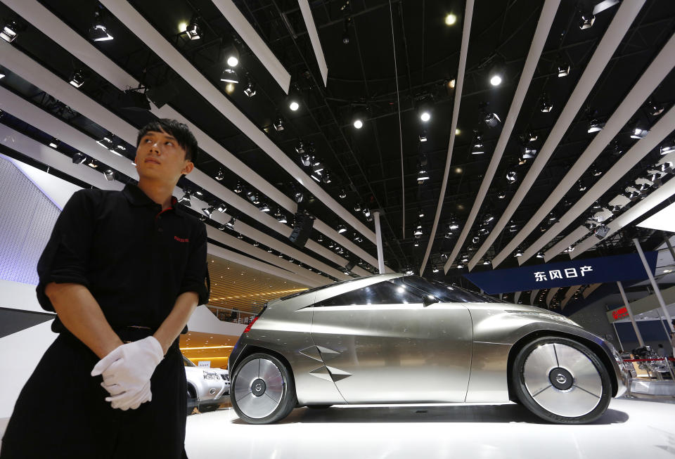 A Nissan Mixim concept car is displayed at the company's booth at the Guangzhou Auto Show in China's southern city of Guangzhou Thursday, Nov. 22, 2012. China's second largest auto show kicked off Thursday. (AP Photo/Vincent Yu)