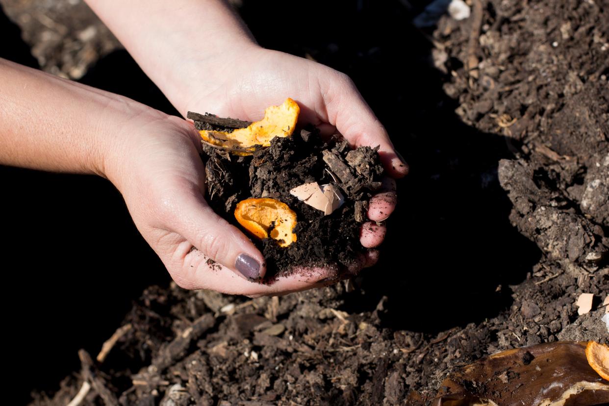 Composting, seen here at Franklinton Farms on West Town Street in Columbus, can help reduce food waste.