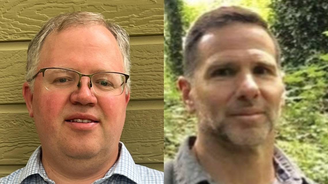 Brian Bishop, left, is challenging incumbent Paul Tierney for Vallivue School District Zone 4 in the Nov. 7, 2023, Idaho general election.