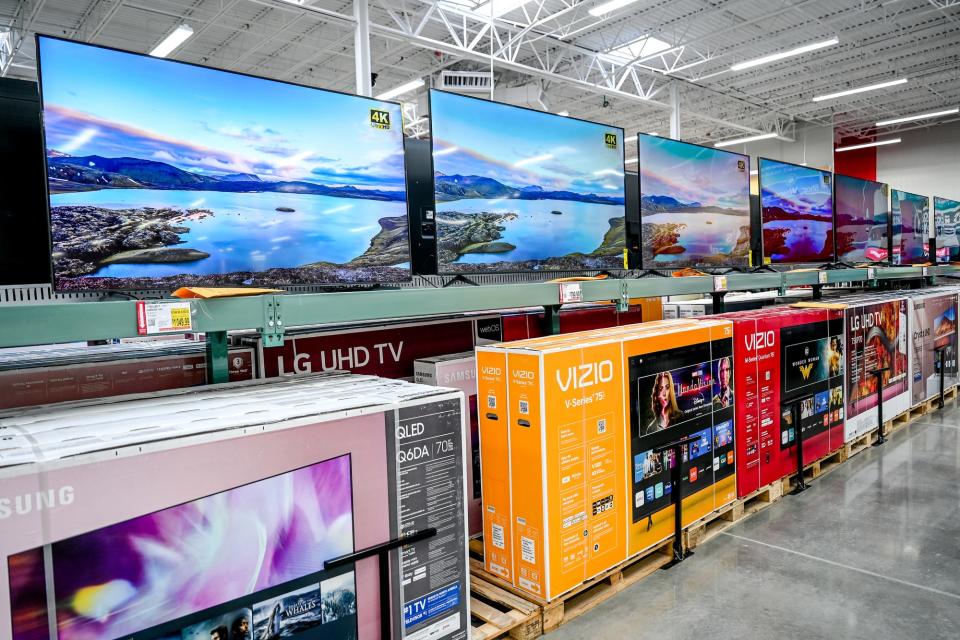 A selection of televisions in the electronics department at BJ's Wholesale Club on Wednesday, Jan. 26, 2022, in Delta Township.