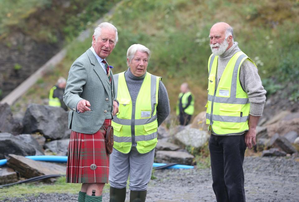 The Prince of Wales wore a kilt as he met Dorcas and Allan Sinclair (Paul Campbell/PA) (PA Wire)