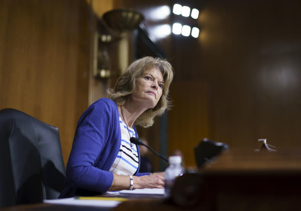 Sen. Lisa Murkowski, R-Alaska, speaks during a markup at the Senate Health, Education, Labor and Pensions Committee, at the Capitol in Washington, Thursday, June 10, 2021. Murkowski is working with a bipartisan group of 10 senators negotiating an infrastructure deal with President Joe Biden. (AP Photo/J. Scott Applewhite)