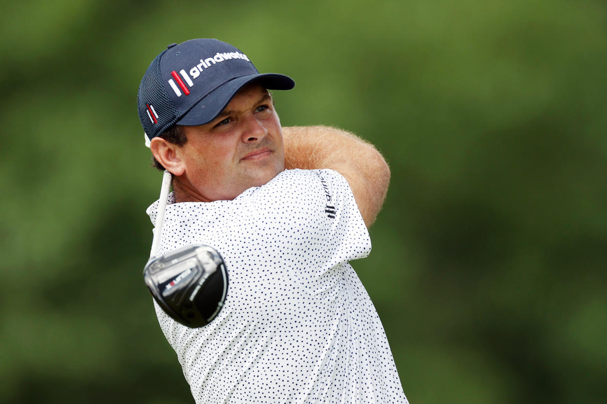 Patrick Reed hits a tee shot during a practice round prior to the 2022 U.S. Open at The Country Club on June 13, 2022 in Brookline, Massachusetts. (Rob Carr/Getty Images)