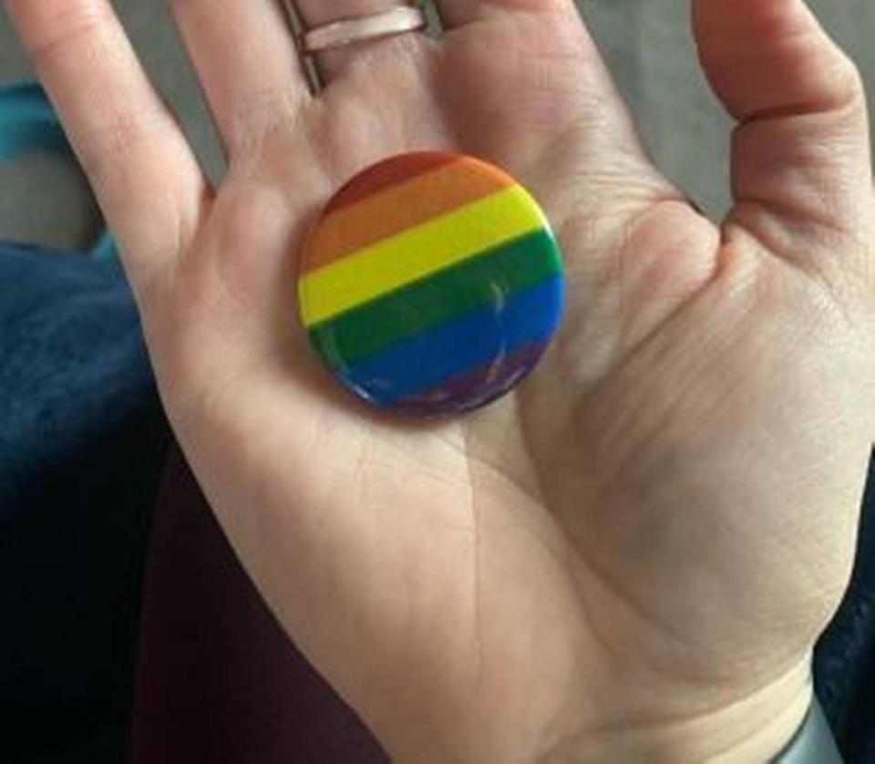 Rainbow pins like this were handed out at a 2019 Gay Pride display at the Hillcrest branch of the Boise Public Library