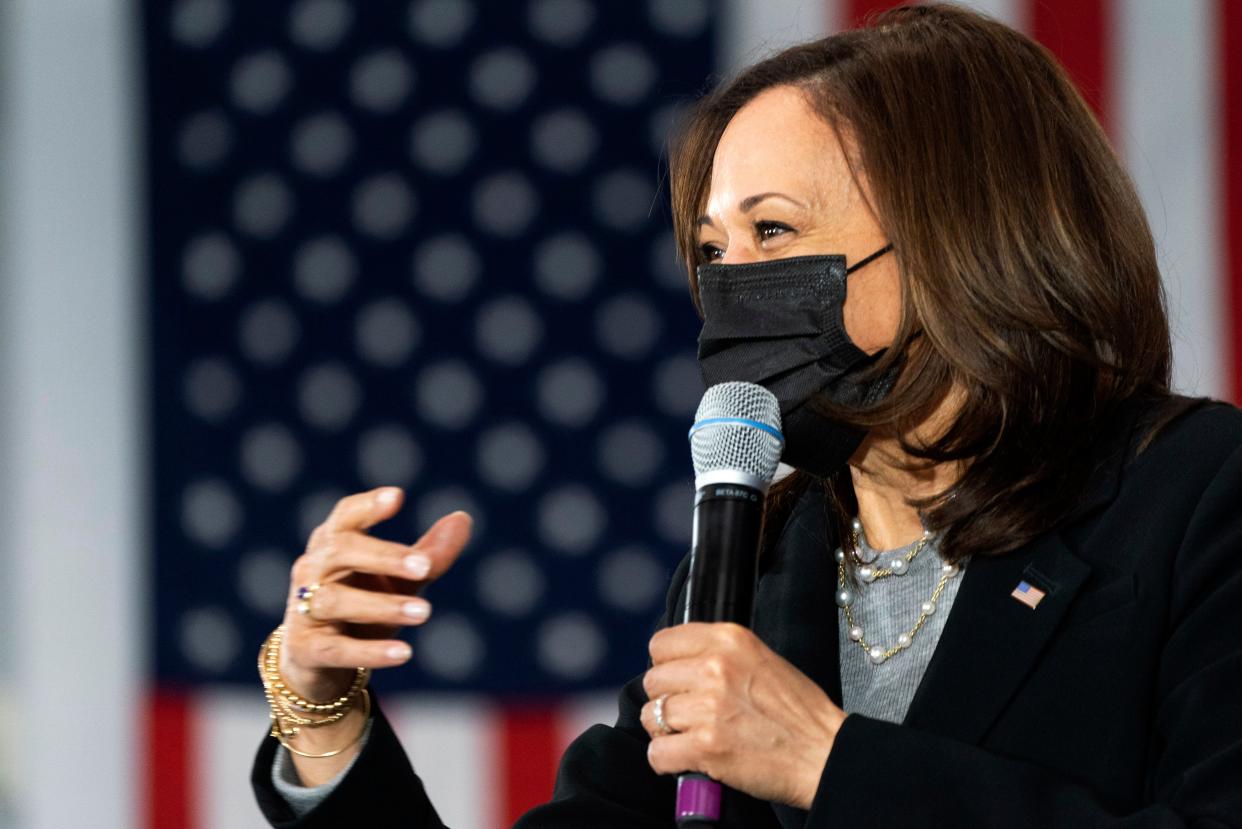 <p>A conservative gripe that a book by Kamala Harris was being distributed at migrant shelters was untrue, a new report says</p> (AP)