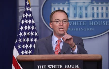 Acting White House Chief of Staff Mulvaney addresses media briefing at the White House in Washington