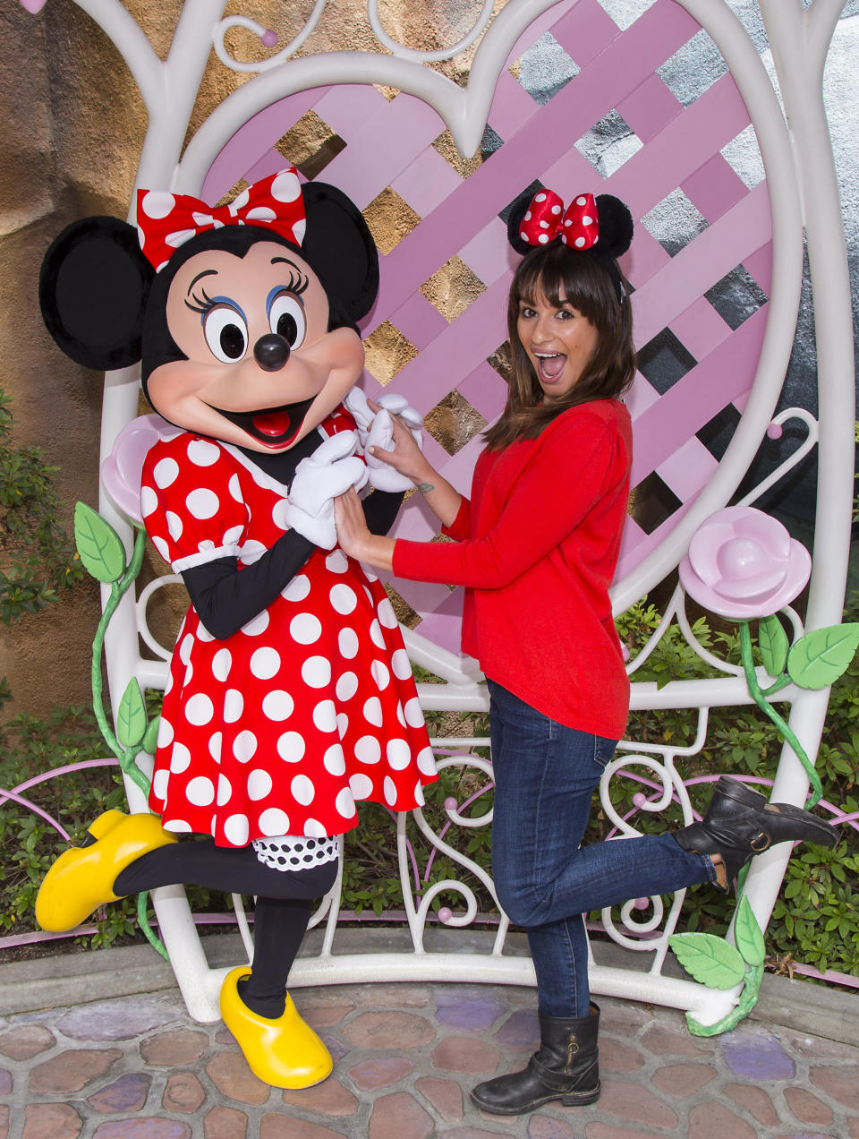<p>ANAHEIM, CA - MAY 14: Lea Michele poses with Minnie Mouse in Mickey's Toontown May 14, 2015 at Disneyland park in Anaheim, California. (Photo by Paul Hiffmeyer/Disneyland Parks via Getty Images)</p>