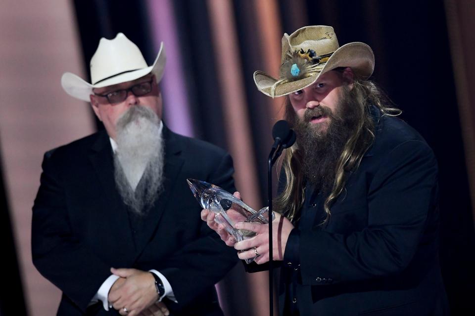 Chris Stapleton accepts the award for Single of the Year at the 2021 CMA Awards.
