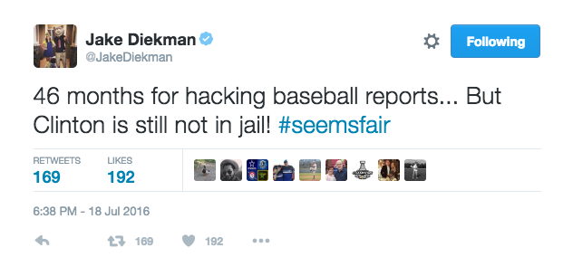 Jake Diekman expressed his opinion about the hacking scandal, and some other things. (Twitter.com Screenshot)