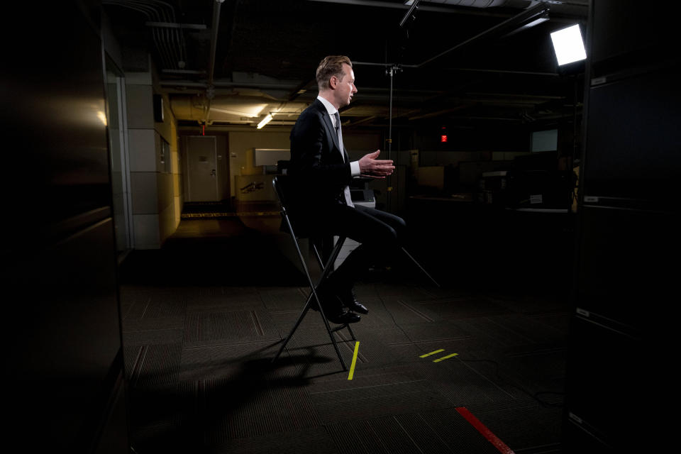 Andrew Adams, director of the Justice Department's KleptoCapture task force, designed to enforce the economic restrictions imposed on Russia and its billionaires, speaks to the Associated Press in an interview at the AP bureau in Washington, Wednesday, March 1, 2023. (AP Photo/Andrew Harnik)