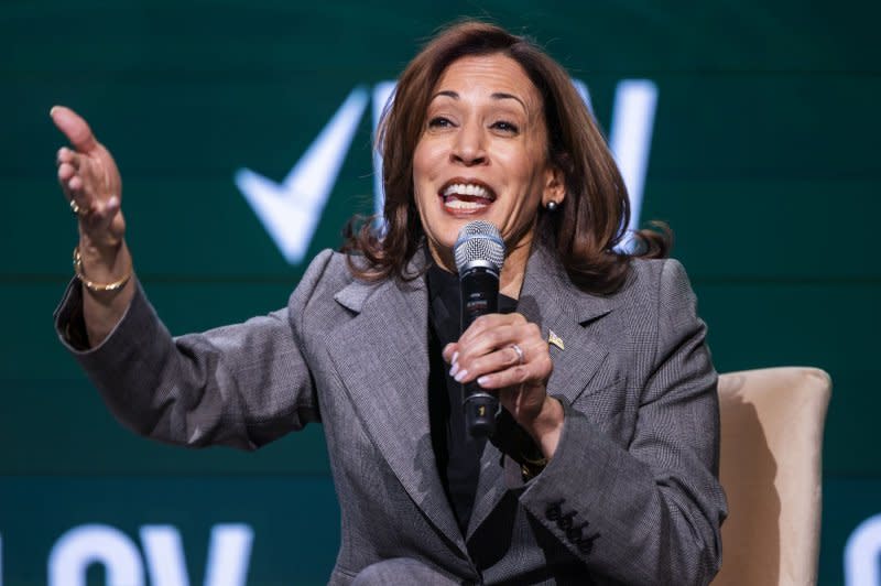 Vice President Kamala Harris toured the shuttered Marjory Stoneman Douglas High School in Parkland, Fla., on Saturday and called for more state-level red flag laws to prevent gun violence and school shootings. File Photo by Jim Lo Scalzo/UPI