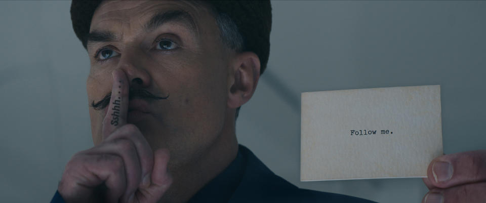 Neil Mullarkey as Mustache Man - Credit: Courtesy of Netflix