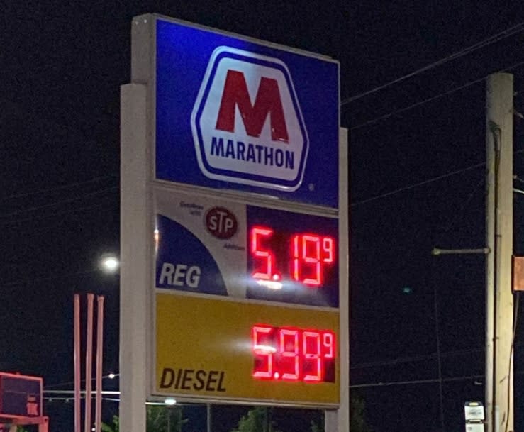 Photo of Marathon Gas station's sign at Valley St. and Troy St.