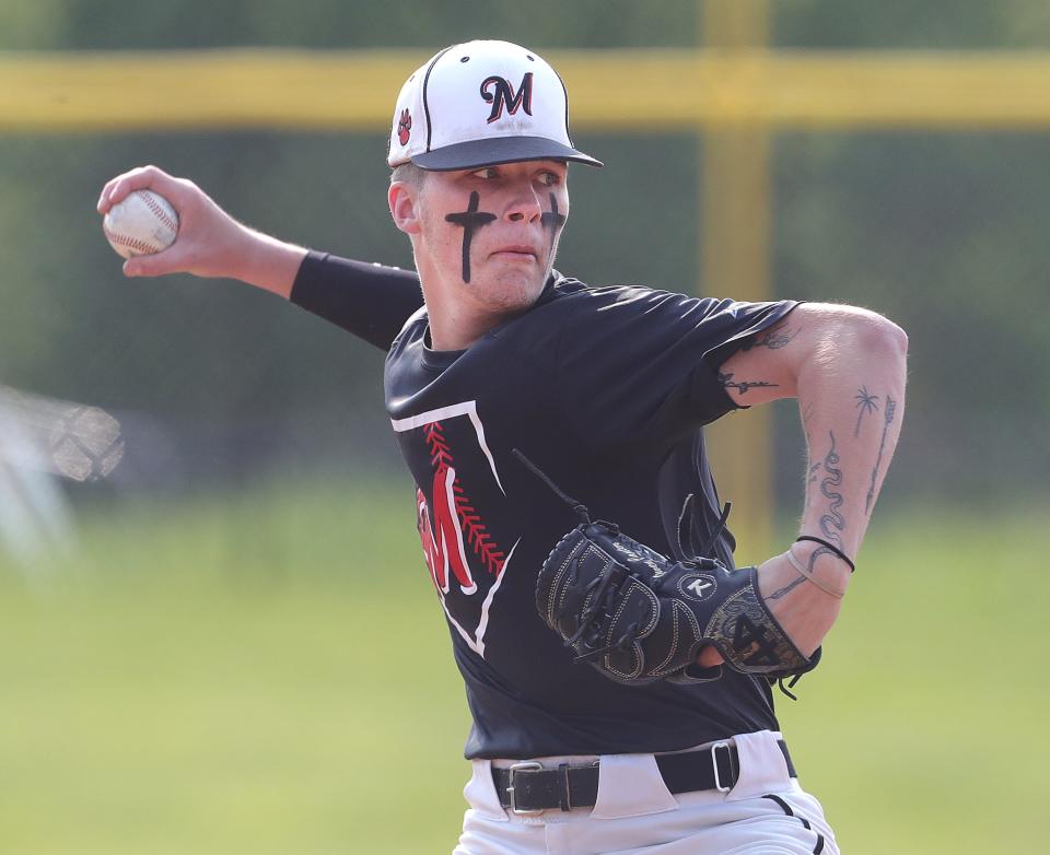Manchester senior Owen Canter throws a pitch against Crestwood during the Panthers' 3-2 win in a Division III sectional final on May 17 in New Franklin.
