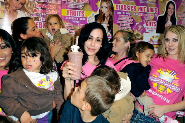 <p>Toby Canham/Getty</p> Octomum Nadya Suleman and her large family plus helpers launch their signature Milkshake at 'Millions of Milkshakes' on November 10, 2010