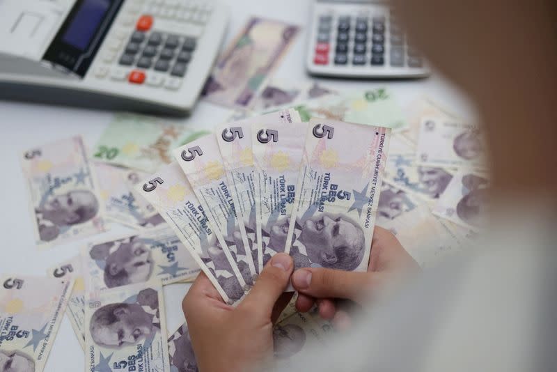 FILE PHOTO: Illustration shows Turkish Lira banknotes