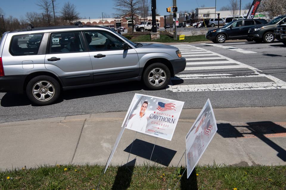 Political signs in Hendersonville April 1, 2022.