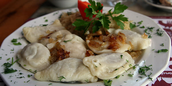 <b>Pierogi, Poland</b> Versions of pierogi can be found all over Eastern Europe, but in Krakow they have an entire festival dedicated to this handmade dumpling. Pierogi are made from a simple dough of flour, egg, water and salt, which is shaped into parcels and filled with meat, potatoes or cheese. They’re boiled first and then fried in butter.
