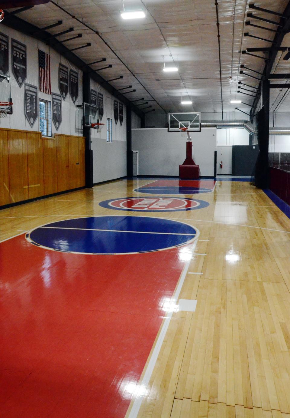 Above the main gym at the Solid Rock Center is a smaller court that features the hardwood from the Detroit Pistons court at the Pontiac Silverdome.