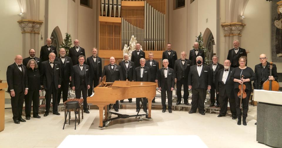 The Adrian-based community men's chorus, Chiaroscuro, is pictured during its December yuletide choral concert that was held Dec. 13, 2023, in Holy Rosary Chapel, located on the campus of the Adrian Dominican Sisters.
