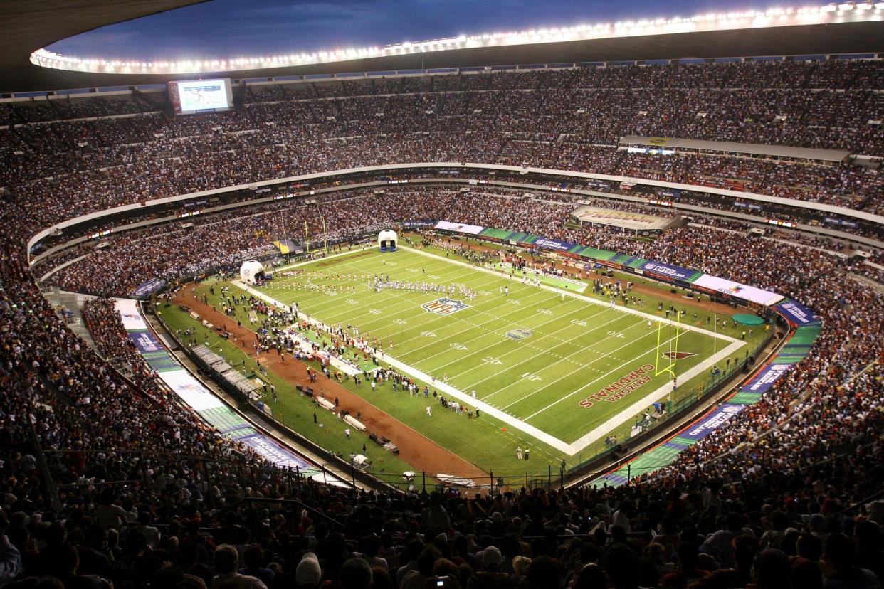 In this Oct. 2, 2005, file photo, Azteca Stadium in Mexico City, Mexico is shown prior to the start of a regular season NFL game between the Arizona Cardinals and San Francisco 49ers.