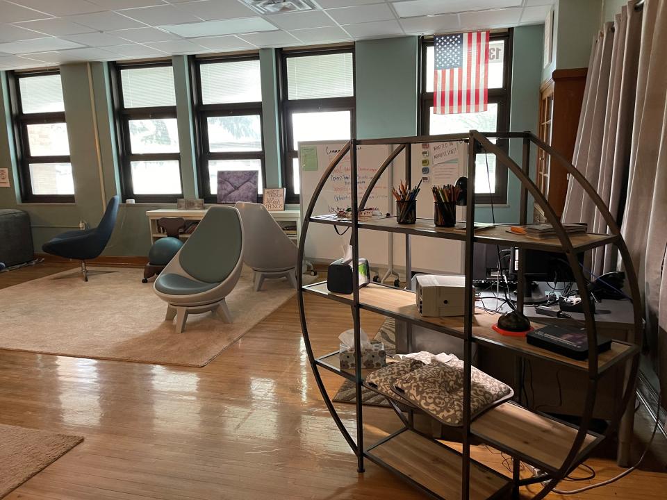 Students at Washington Middle School can access the mindfulness space when they feel triggered by whatever stress factors are in their life. Studies show mindfulness-based programs can improve attention and executive functioning and bolster social-emotional relationships.