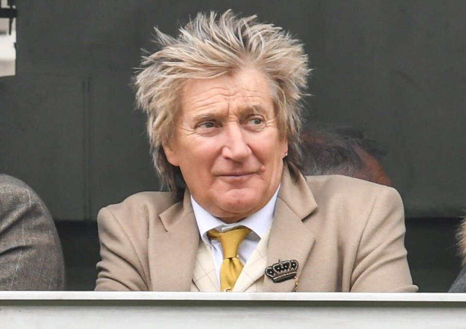 Rod Stewart at ST Patrick's Thursday at Cheltenham Racecourse for The Festival 2019. (Photo by MelMedia/GC Images)