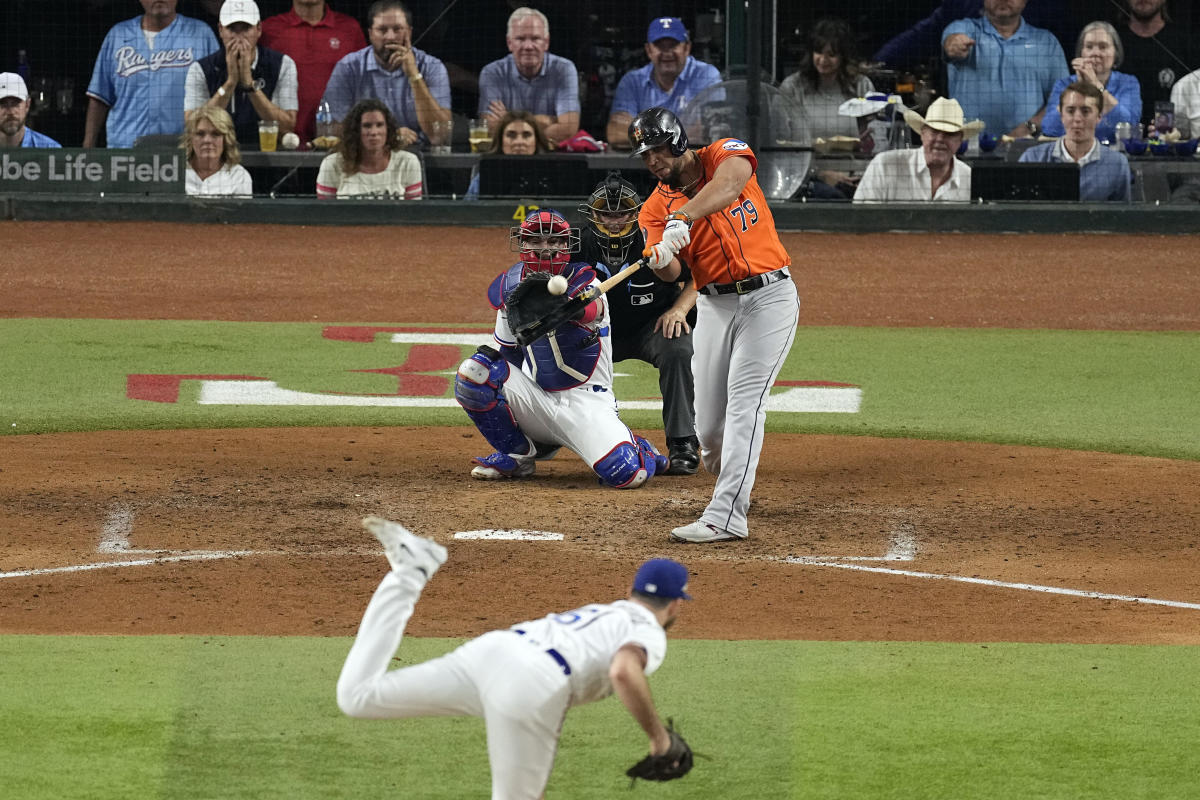 Astros celebrate 5-3 victory over rival Rangers