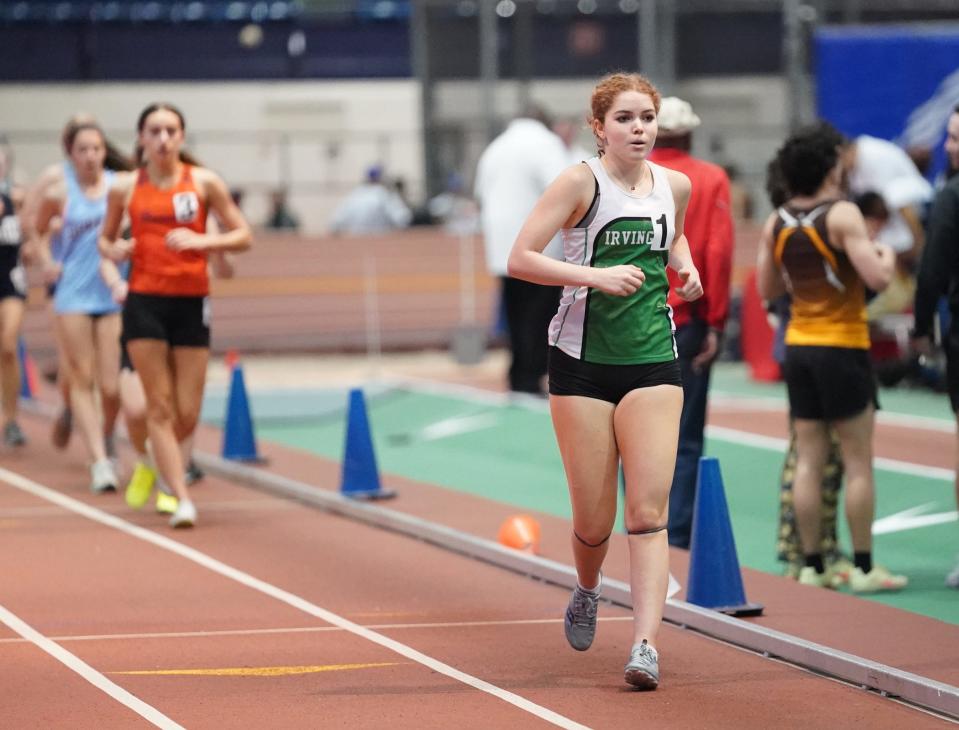 Irvington's Lila Juenger competes in the 1500-meter race walk at the Section 1 Class A & C track and field championships held at The Armory Track & Field Center in New York.  Wednesday, February 8, 2023. 